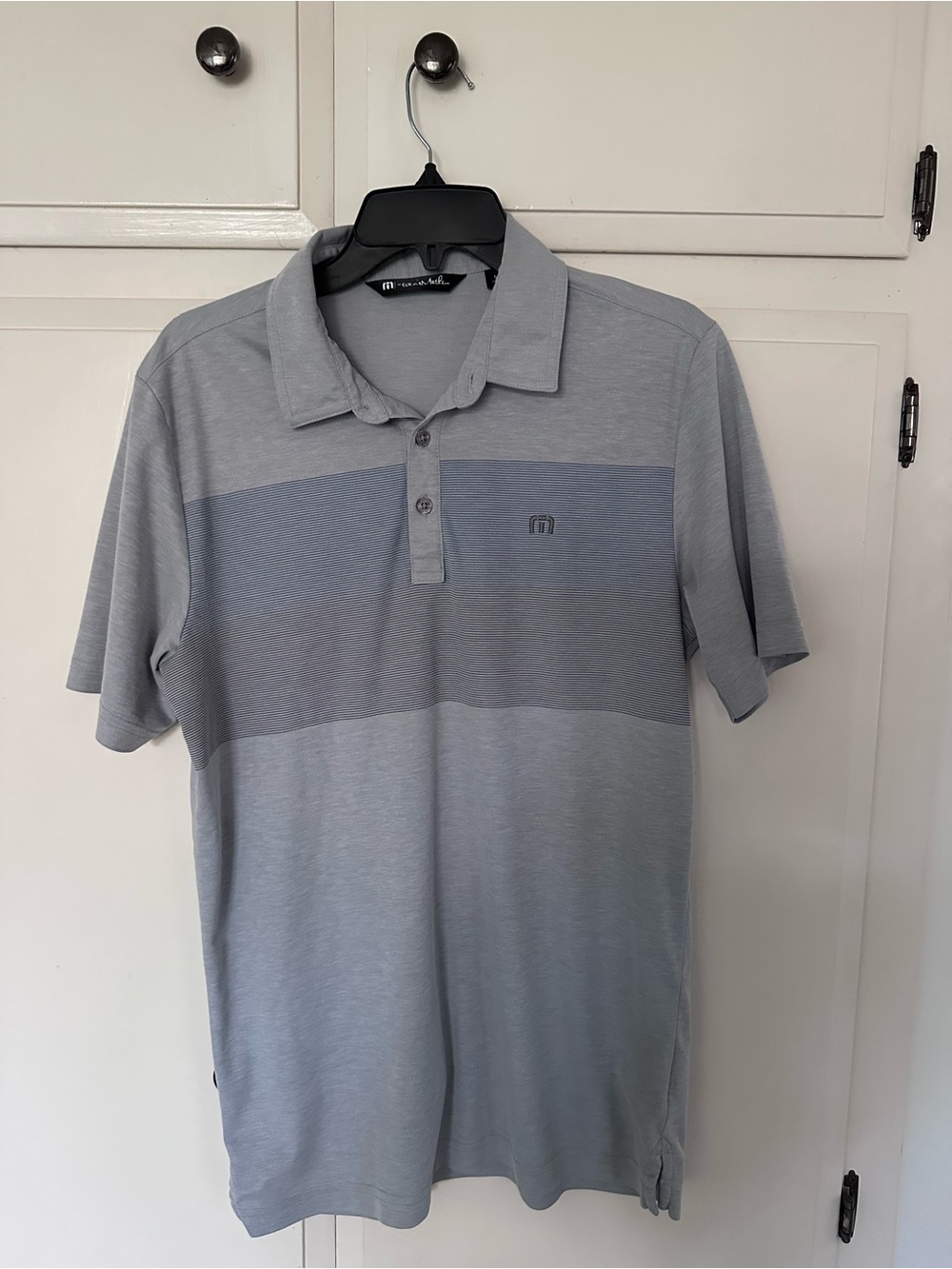 Travis Mathew Light Grey & Medium Grey Striped Polo